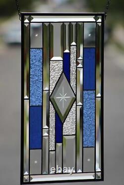 5 STAR's-Beveled Stained Glass Window Panel- Hanging 22 ½ x 12 ½
