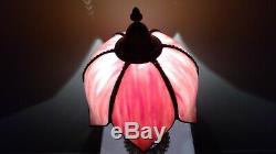 6-Panel Slag Tulip Tiffany Style Stained Glass Shade on Detailed Metal Base Lamp