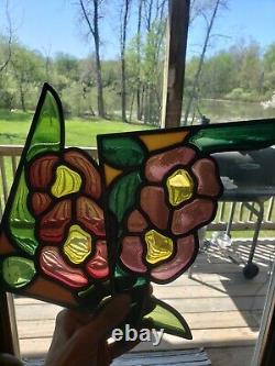 6 Stained Glass Window Corner Panels Flowers Leaves multi color 8.5 x 12