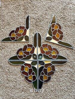 6 Stained Glass Window Corner Panels Flowers Leaves multi color 8.5 x 12