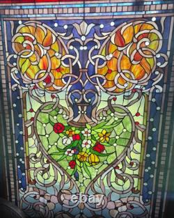 72 x 45 Vintage Stained Glass in Wood Frame Extra Large