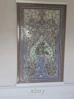 72 x 45 Vintage Stained Glass in Wood Frame Extra Large