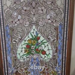 72 x 45 Vintage Stained Glass in Wood Frame Extra Large