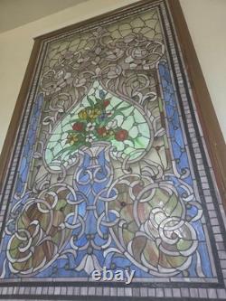 72 x 45 Vintage Stained Glass in Wood Frame Extra Large