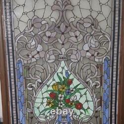 72 x 45 Vintage Stained Glass in Wood Frame Extra Large