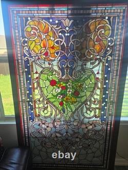 72 x 45 Vintage Stained Glass in Wood Frame Extra Large