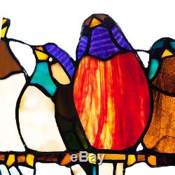 9.5 x 24.25 STAINED GLASS BIRDS ON A WIRE WINDOW / WALL PANEL #10279 DECOR