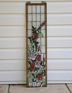 9 x 36 Rose Flowers Tiffany Style stained glass window panel