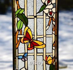 9 x 36 Tiffany Style stained glass window panel Butterfly Garden Flower