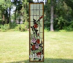 9 x 36 Tiffany Style stained glass window panel Rose Flowers