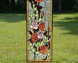9 x 36 Tiffany Style stained glass window panel Rose Flowers