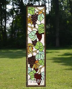 9 x 36 Tiffany Style stained glass window panel flower Grape with Vine