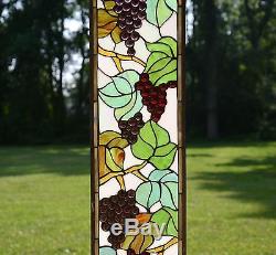 9 x 36 Tiffany Style stained glass window panel flower Grape with Vine