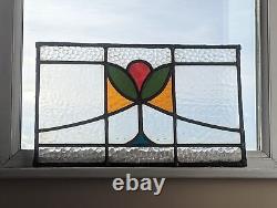 A Striking 1930's English Compact Renovated Stained Glass Panel