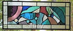 ABSTRACT DREAM 23-1/4 x 10-1/ REAL stained glass window panel hangs 4 ways