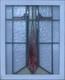 ABSTRACT GEOMETRIC MIDSIZE OLD ENGLISH LEADED STAINED GLASS WINDOW 19 x 23 1/4