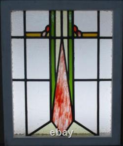 ABSTRACT GEOMETRIC MIDSIZE OLD ENGLISH LEADED STAINED GLASS WINDOW 19 x 23 1/4