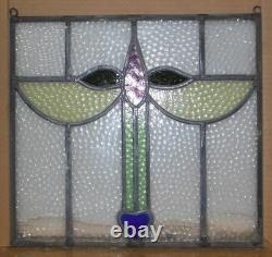 ABSTRACT OLD ENGLISH LEADED STAINED GLASS WINDOW Unframed w Hooks 15.5 X 14.5