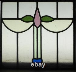 ABSTRACT OLD ENGLISH LEADED STAINED GLASS WINDOW Unframed w Hooks 15.5 X 14.5