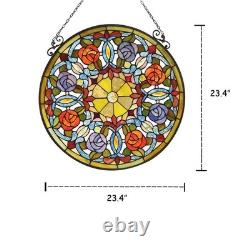 ANEMONE 23.4 Tiffany Style Stained Glass Panel with Roses & Hanging Chain