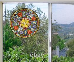 ANEMONE 23.4 Tiffany Style Stained Glass Panel with Roses & Hanging Chain