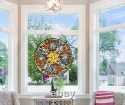 ANEMONE 23.4 Tiffany Style Stained Glass Panel with Roses & Hanging Chain