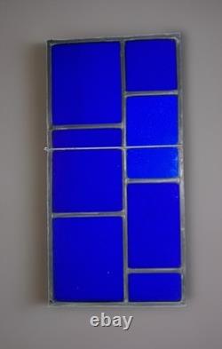 ANTIQUE HIGH END STAINED GLASS WINDOW no cracks cobalt blue 25.5 by 13