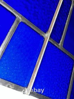 ANTIQUE HIGH END STAINED GLASS WINDOW no cracks cobalt blue 25.5 by 13