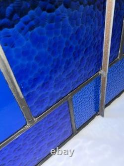 ANTIQUE HIGH END STAINED GLASS WINDOW no cracks cobalt blue 25.5 by 13
