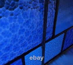 ANTIQUE HIGH END STAINED GLASS WINDOW no cracks cobalt blue 25.5 by 13 ANTIQUE HIGH END STAINED GLASS WINDOW no cracks cobalt blue 25.5 by 13