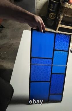 ANTIQUE HIGH END STAINED GLASS WINDOW no cracks cobalt blue 25.5 by 13