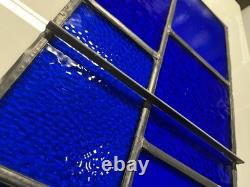 ANTIQUE HIGH END STAINED GLASS WINDOW no cracks cobalt blue 25.5 by 13