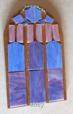 AS-IS SALE Handmade USA Solid Oak & Stained Glass Gothic Church Window Panel
