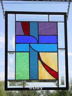 Abstract -Beveled Stained Glass Window Panel, ? 14 1/2 x 11 1/2