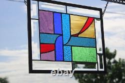 Abstract -Beveled Stained Glass Window Panel, ? 14 1/2 x 11 1/2