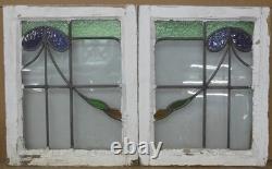 Abstract Pair Of Old English Stained Glass Windows 16.5 X 20