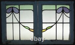 Abstract Pair Of Old English Stained Glass Windows 16.5 X 20
