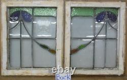 Abstract Pair Of Old English Stained Glass Windows 16.5 X 20