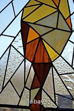 Abstract Stained Glass Cat, Window Panel, Hanging Art, Modern, Line Art Amber, B
