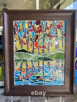 Abstract Stained Glass Mosaic Forest Panel Contemporary Handmade OOAK