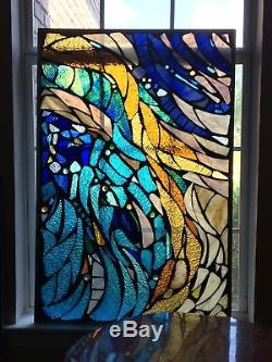Abstract Stained Glass Mosaic Window Suncatcher Panel Transom OOAK