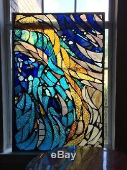 Abstract Stained Glass Mosaic Window Suncatcher Panel Transom OOAK