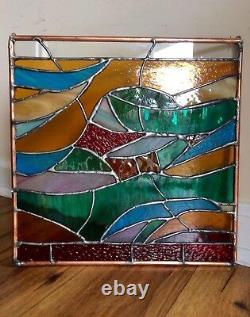 Abstract Stained Glass Panel Contemporary Window Handmade OOAK