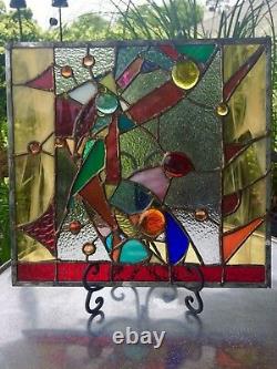 Abstract Stained Glass Panel Contemporary Window Handmade OOAK