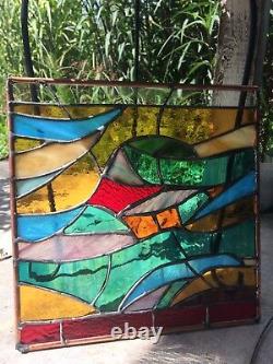 Abstract Stained Glass Panel Contemporary Window Handmade OOAK