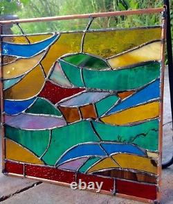 Abstract Stained Glass Panel Contemporary Window Handmade OOAK