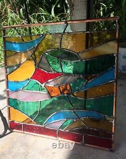 Abstract Stained Glass Panel Contemporary Window Handmade OOAK