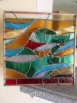 Abstract Stained Glass Panel Contemporary Window Handmade OOAK