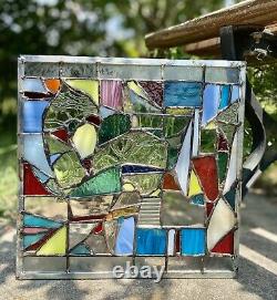 Abstract Stained Glass Panel Contemporary Window Handmade OOAK