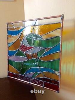 Abstract Stained Glass Panel Contemporary Window Handmade OOAK